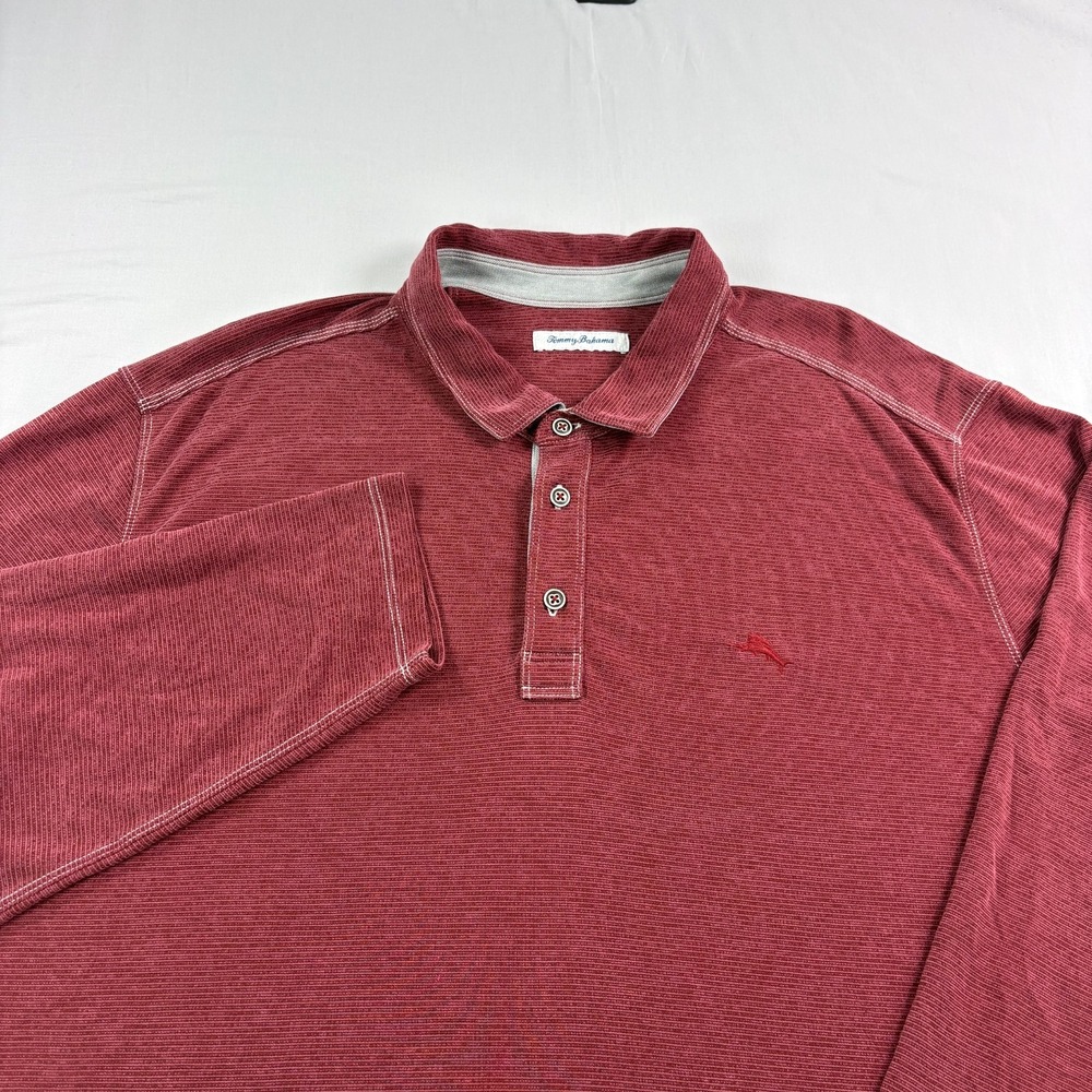 Tommy Bahama Polo Shirt Mens 3XLT Tall Red Modal Casual Golf Stretch Long Sleeve
